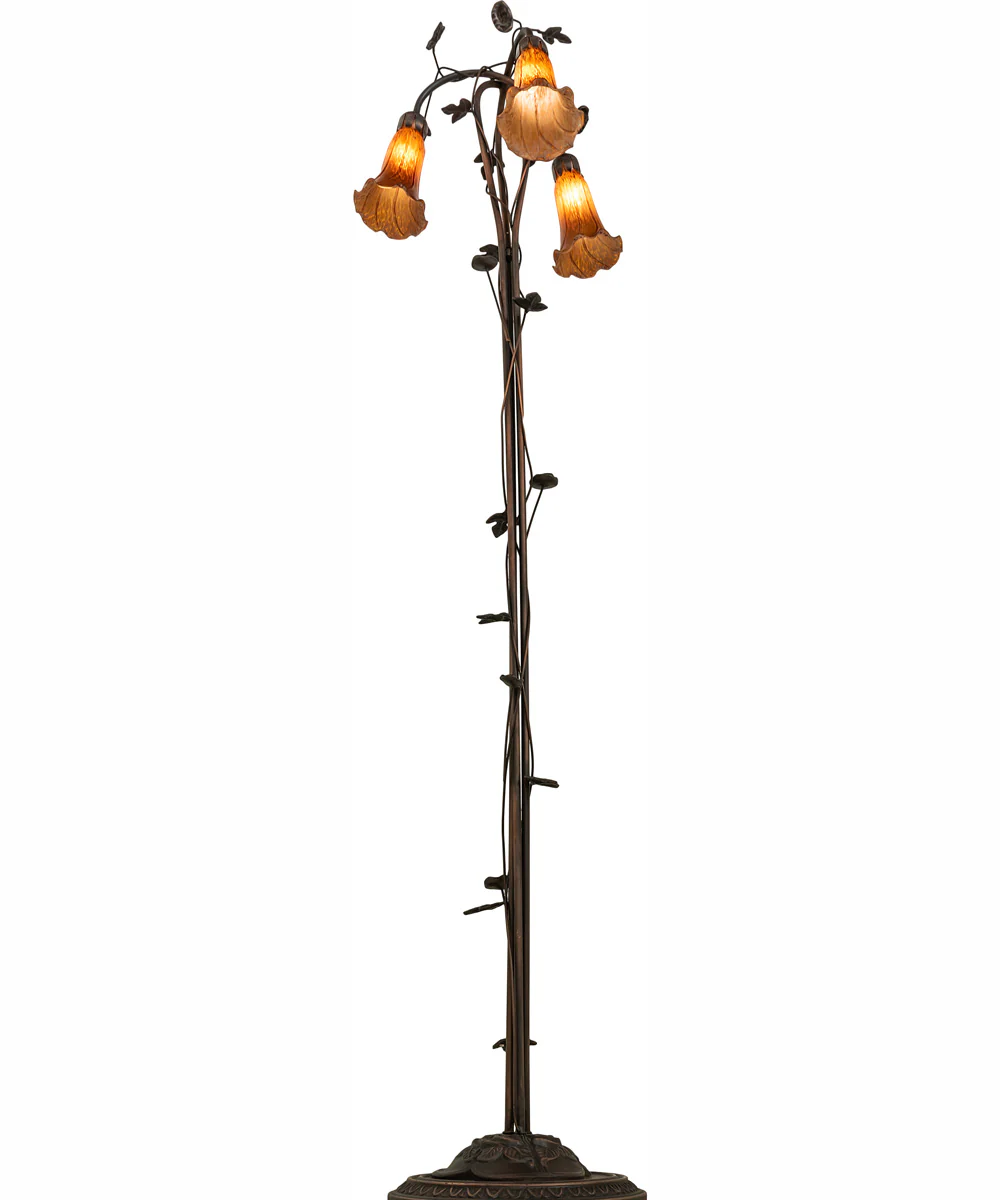 58" High Amber Tiffany Pond Lily 3 Light Floor Lamp - Image 6