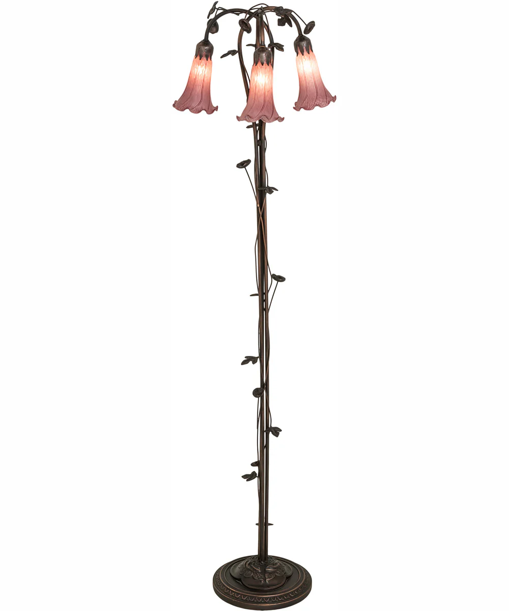 58" High Lavender Tiffany Pond Lily 3 Light Floor Lamp - Image 2