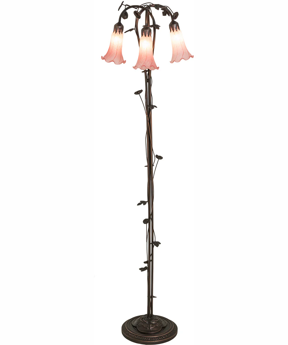 58" High Pink Tiffany Pond Lily 3 Light Floor Lamp - Image 2