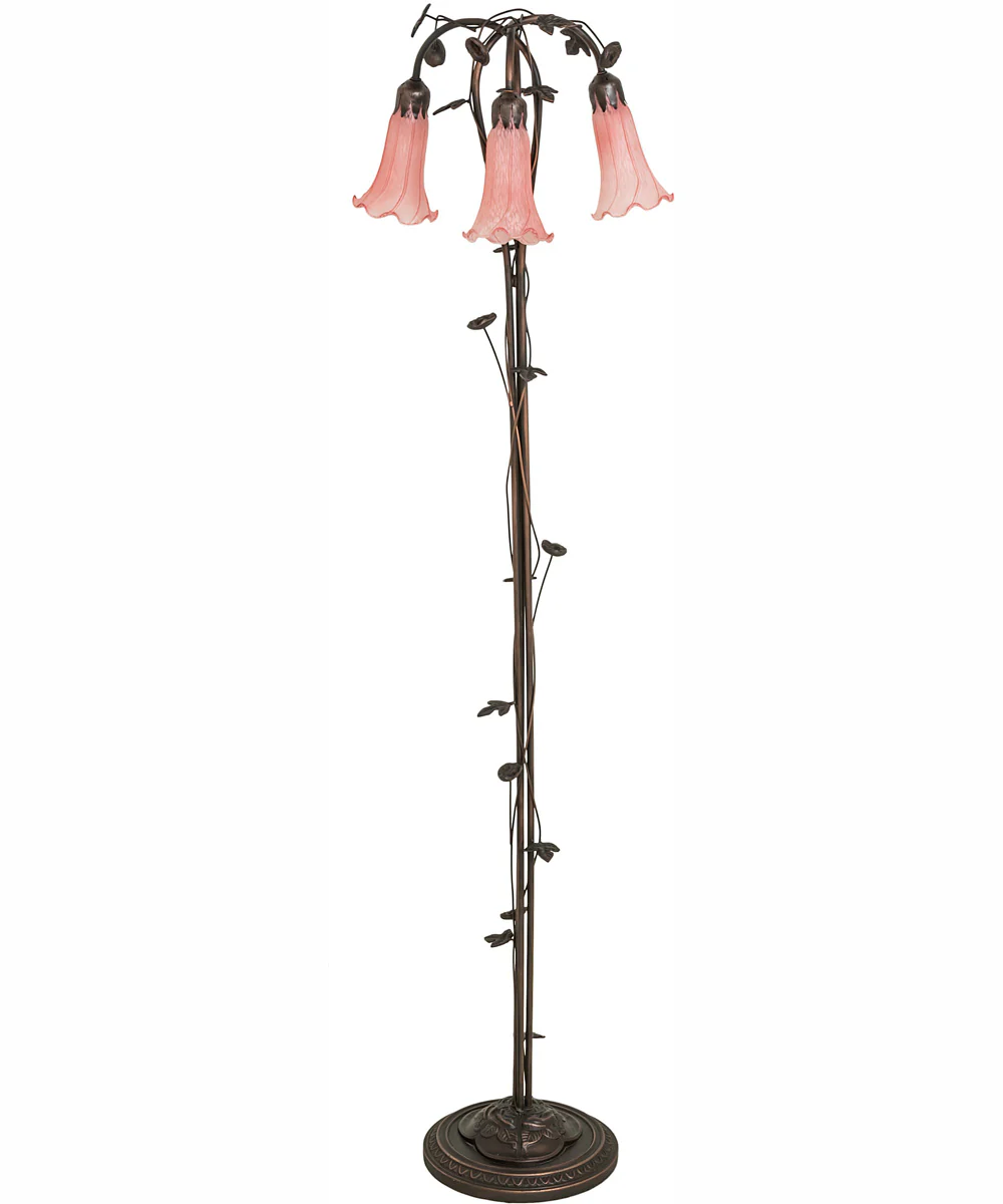 58" High Pink Tiffany Pond Lily 3 Light Floor Lamp - Image 3