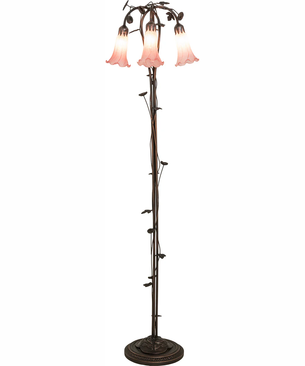 58" High Pink Tiffany Pond Lily 3 Light Floor Lamp - Image 4