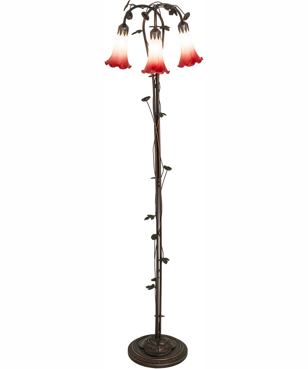 58" High Pink/White Tiffany Pond Lily 3 Light Floor Lamp - Image 2