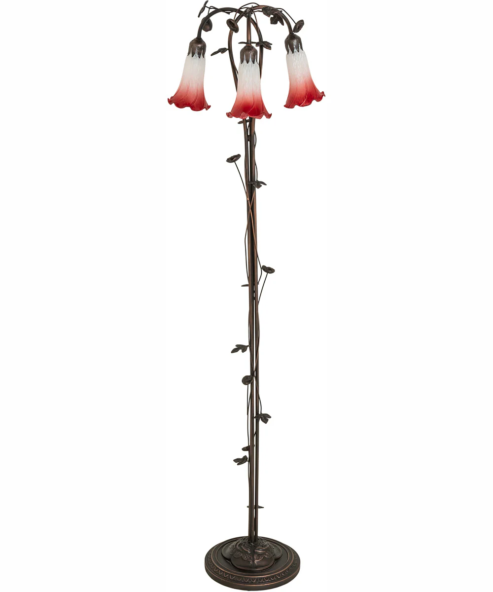 58" High Pink/White Tiffany Pond Lily 3 Light Floor Lamp - Image 3