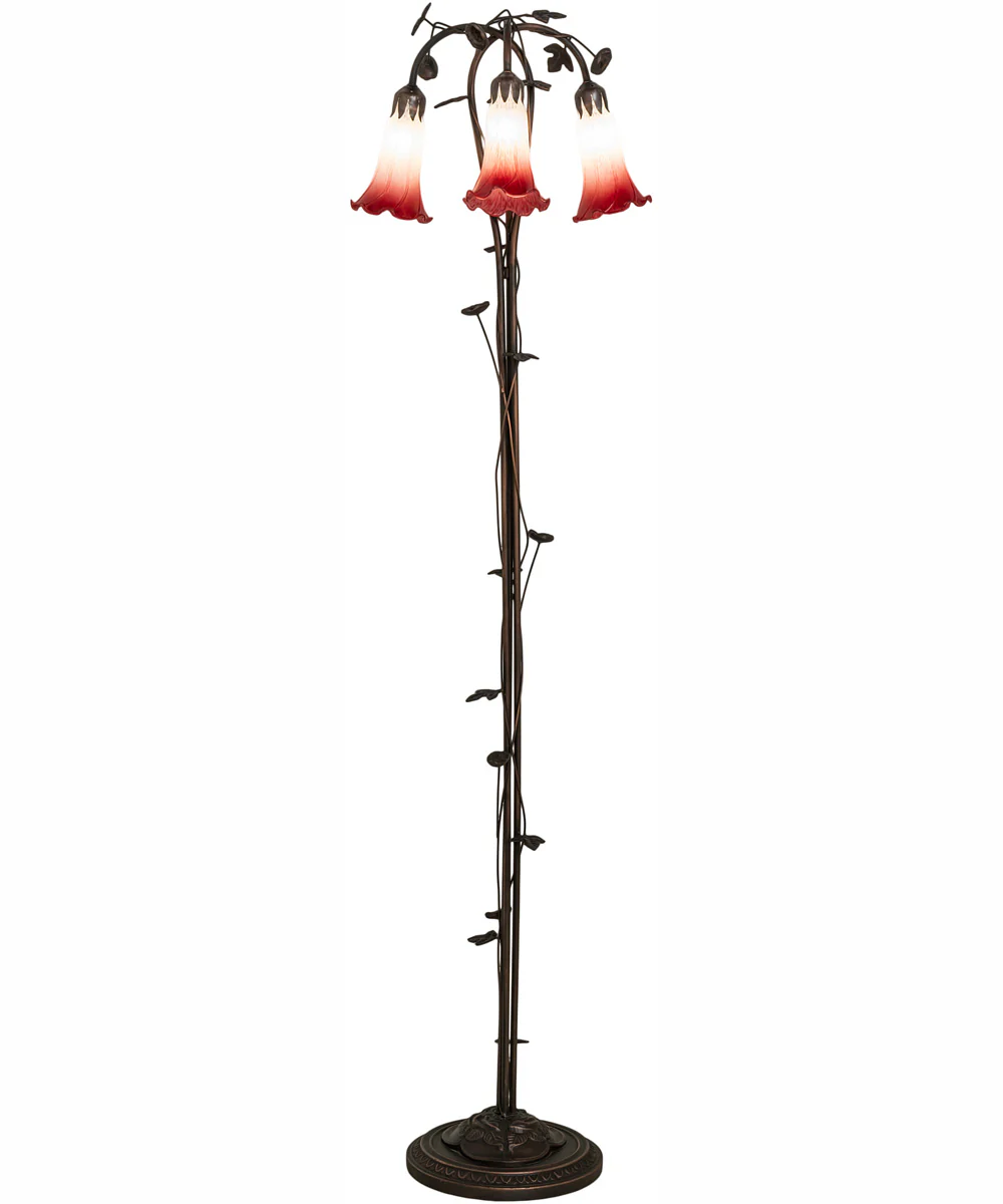 58" High Pink/White Tiffany Pond Lily 3 Light Floor Lamp - Image 5