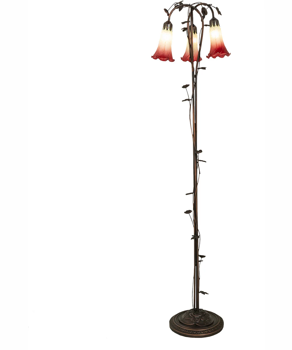 58" High Seafoam/Cranberry Tiffany Pond Lily 3 Light Floor Lamp - Image 6