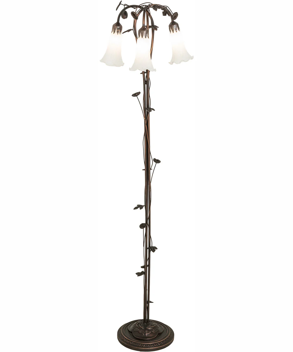 58" High White Tiffany Pond Lily 3 Light Floor Lamp - Image 2