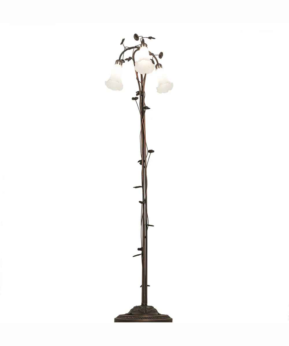 58" High White Tiffany Pond Lily 3 Light Floor Lamp - Image 6
