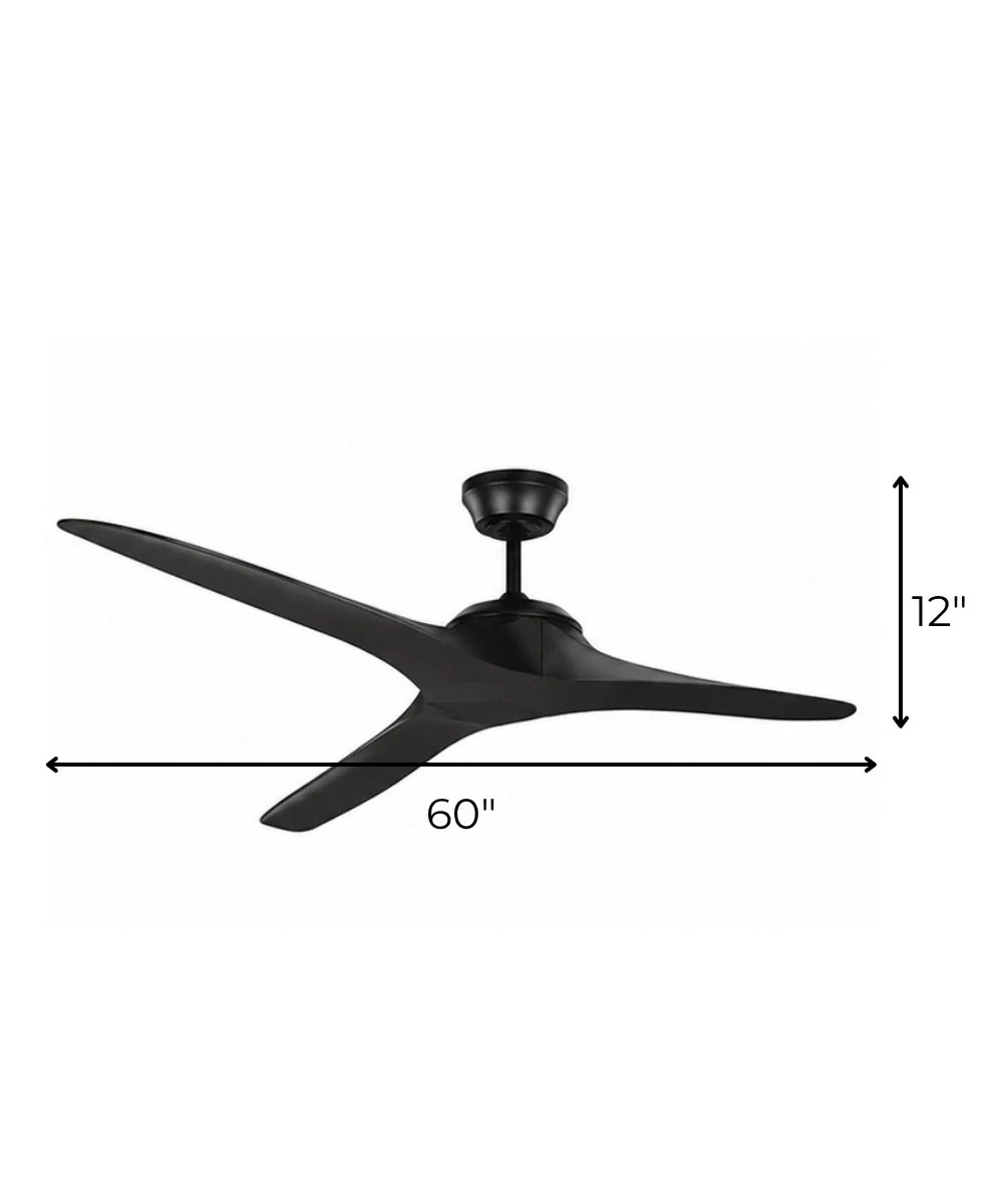 60" Edge Coastal 3-Blade Indoor/Outdoor Ceiling Fan Midnight Black Finish with Remote - Image 3