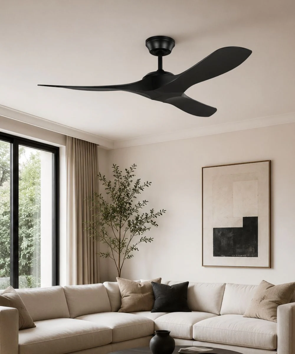 60" Edge Coastal 3-Blade Indoor/Outdoor Ceiling Fan Midnight Black Finish with Remote - Image 4