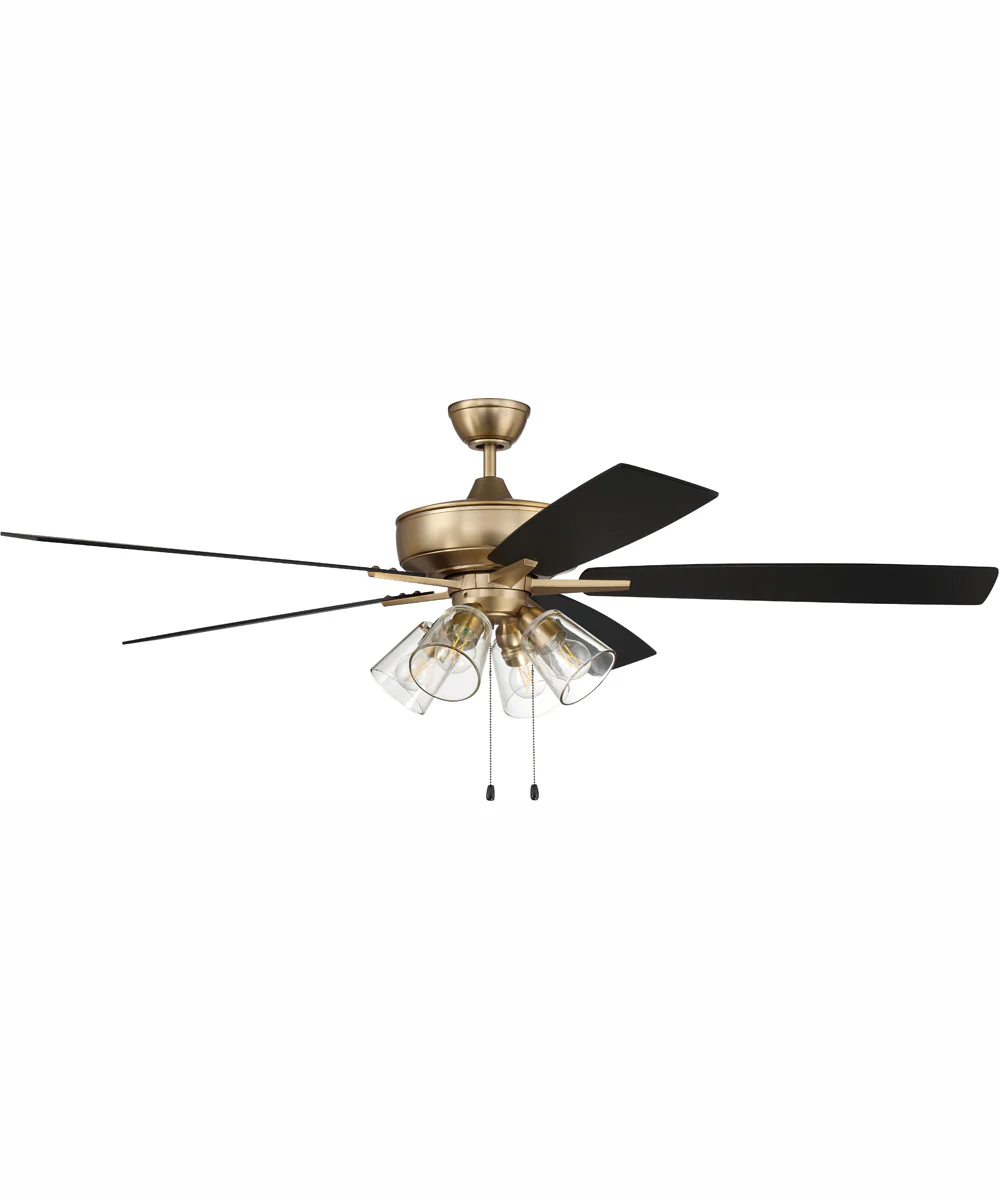 60" Super Pro 104 Clear 4-Light Ceiling Fan Satin Brass