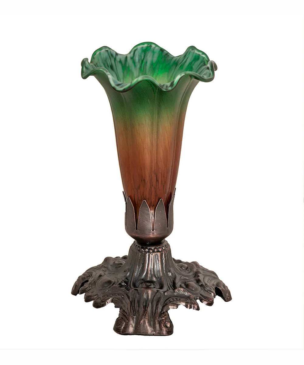 7" High Amber/Green Tiffany Pond Lily Victorian Mini Lamp - Image 3