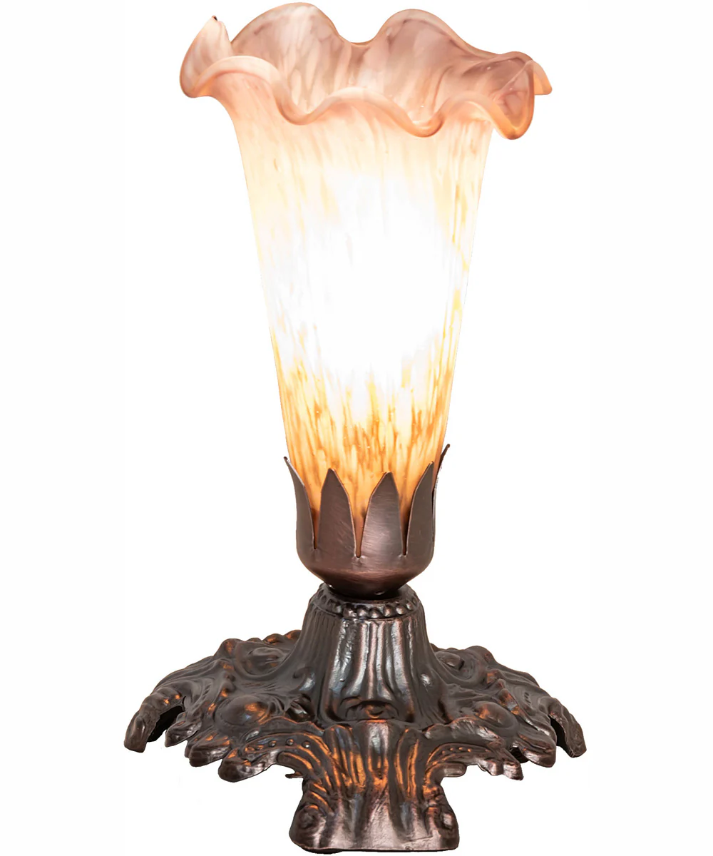 7" High Amber/Purple Tiffany Pond Lily Victorian Mini Lamp