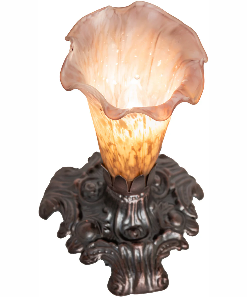 7" High Amber/Purple Tiffany Pond Lily Victorian Mini Lamp - Image 4