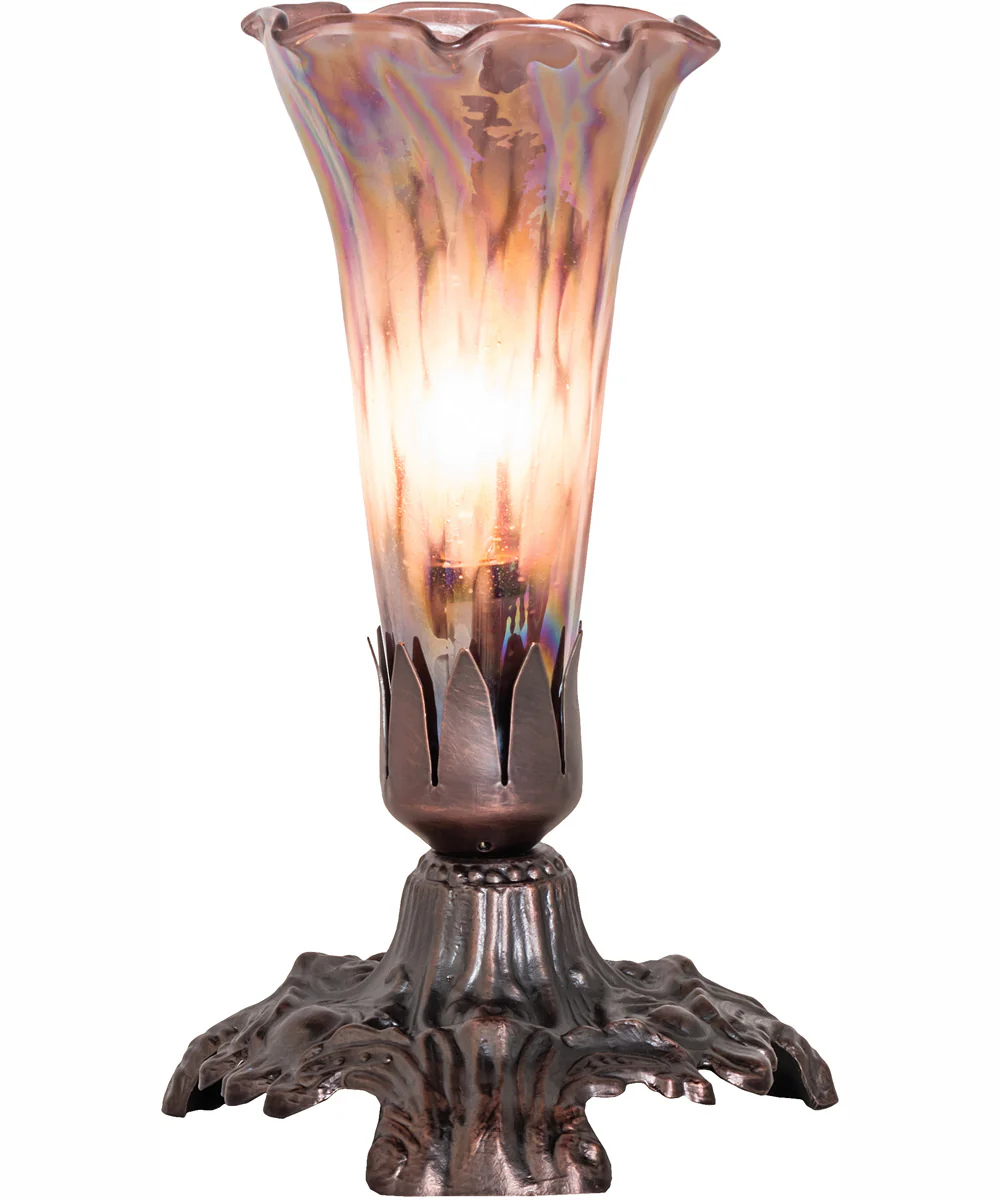 7" High Purple Iridescent Tiffany Pond Lily Mini Lamp - Image 5