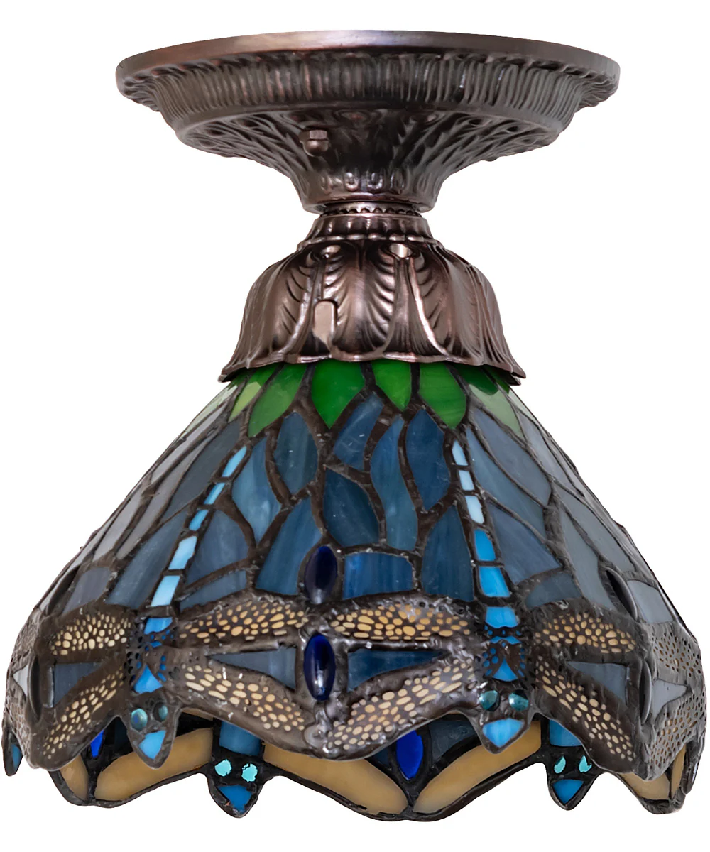 7" Wide Tiffany Hanginghead Dragonfly Flushmount Ceiling Light - Image 2