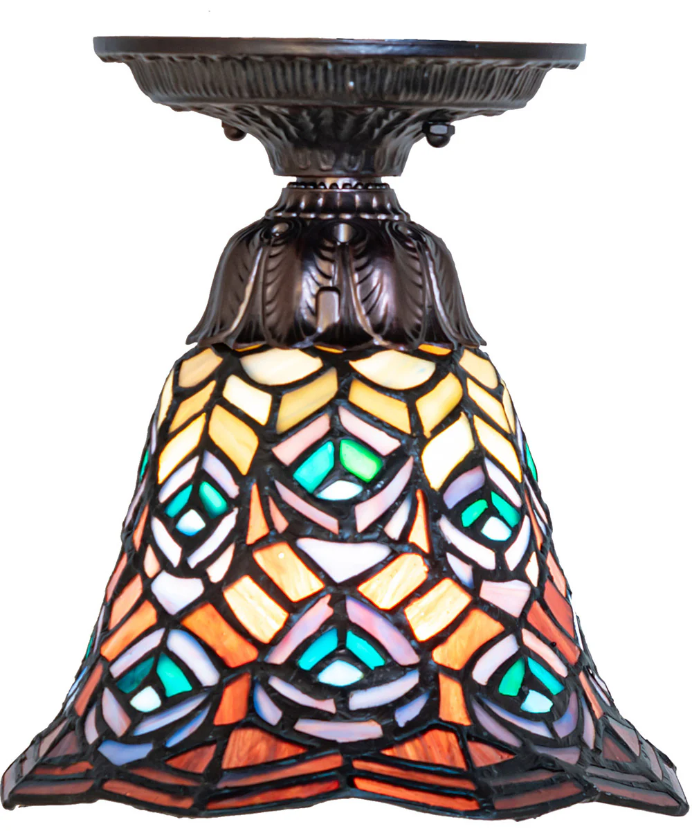8" Wide Tiffany Peacock Feather Flushmount - Image 4