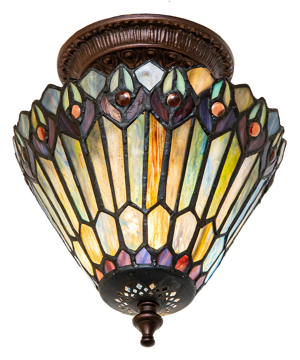 8" Wide Tiffany Jeweled Peacock Flush Mount - Image 5