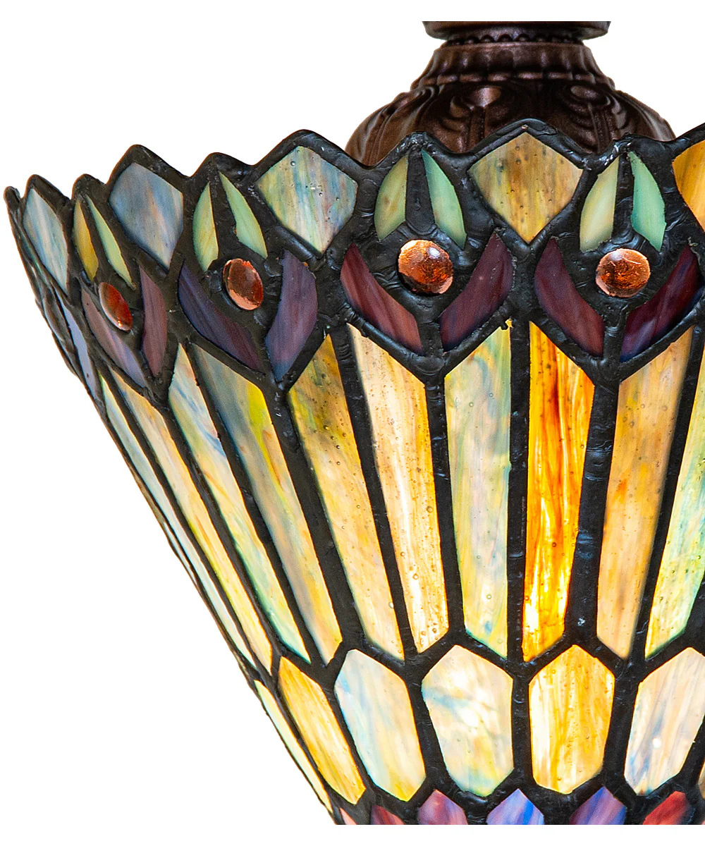 8" Wide Tiffany Jeweled Peacock Flush Mount - Image 7