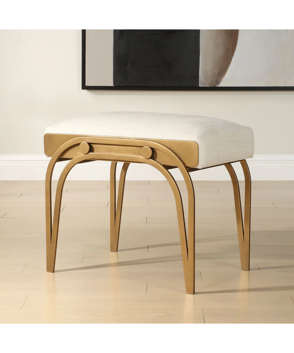 Accent Furniture with Fabric Cushion Antique Brushed Brass - Image 3