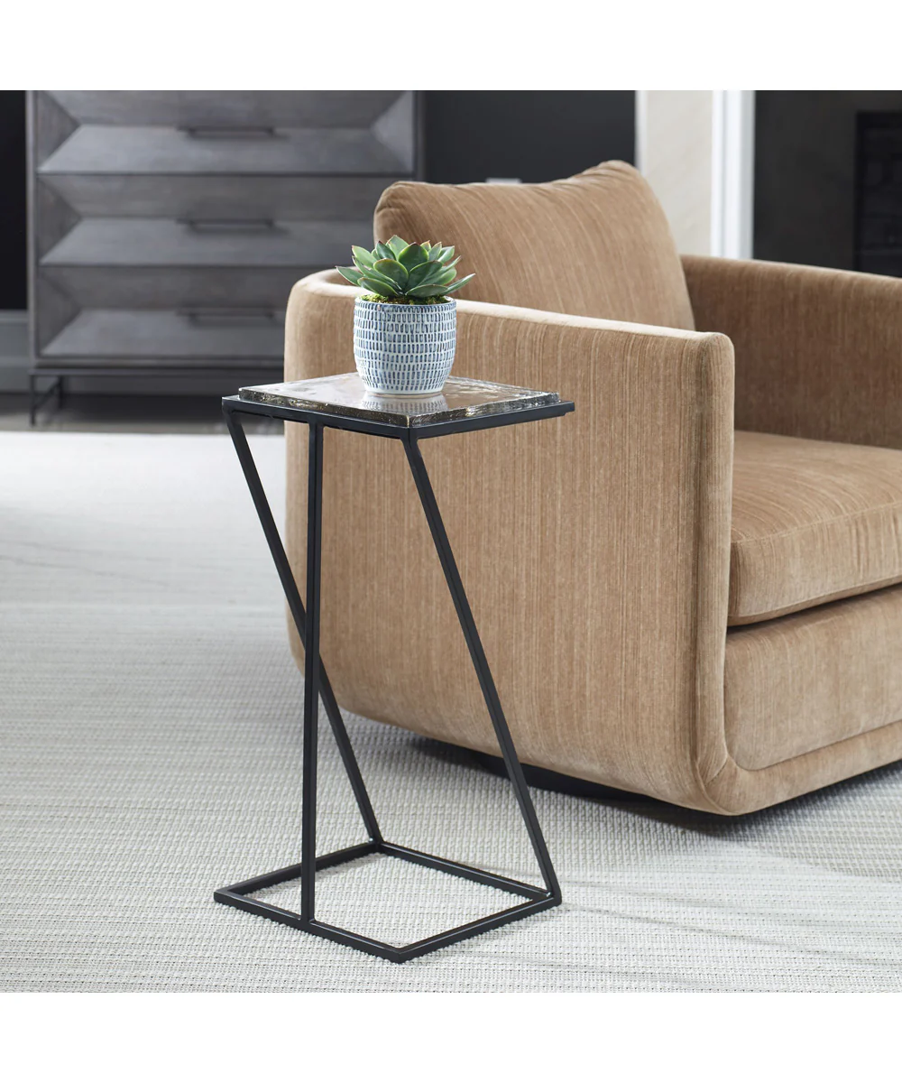 Accent Table in Black with Thick Glass Top - Image 3