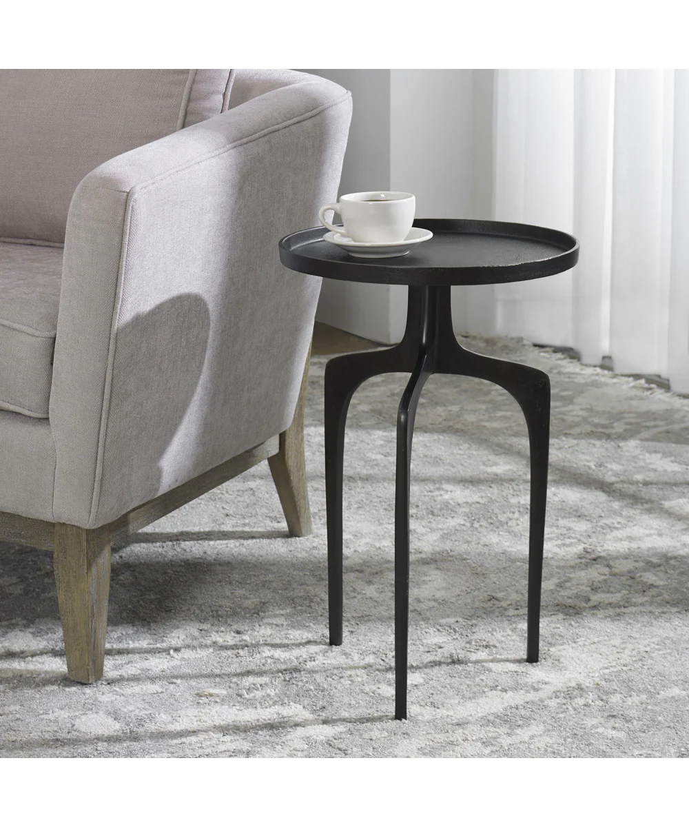 Accent Table with Curved Legs Textured Raw Dark Brown - Image 2