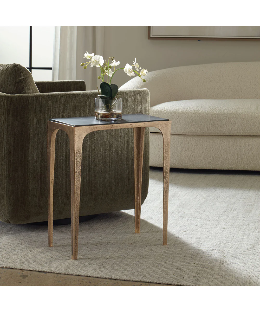 Accent Table with Marine Marble Top Brass Antique - Image 3