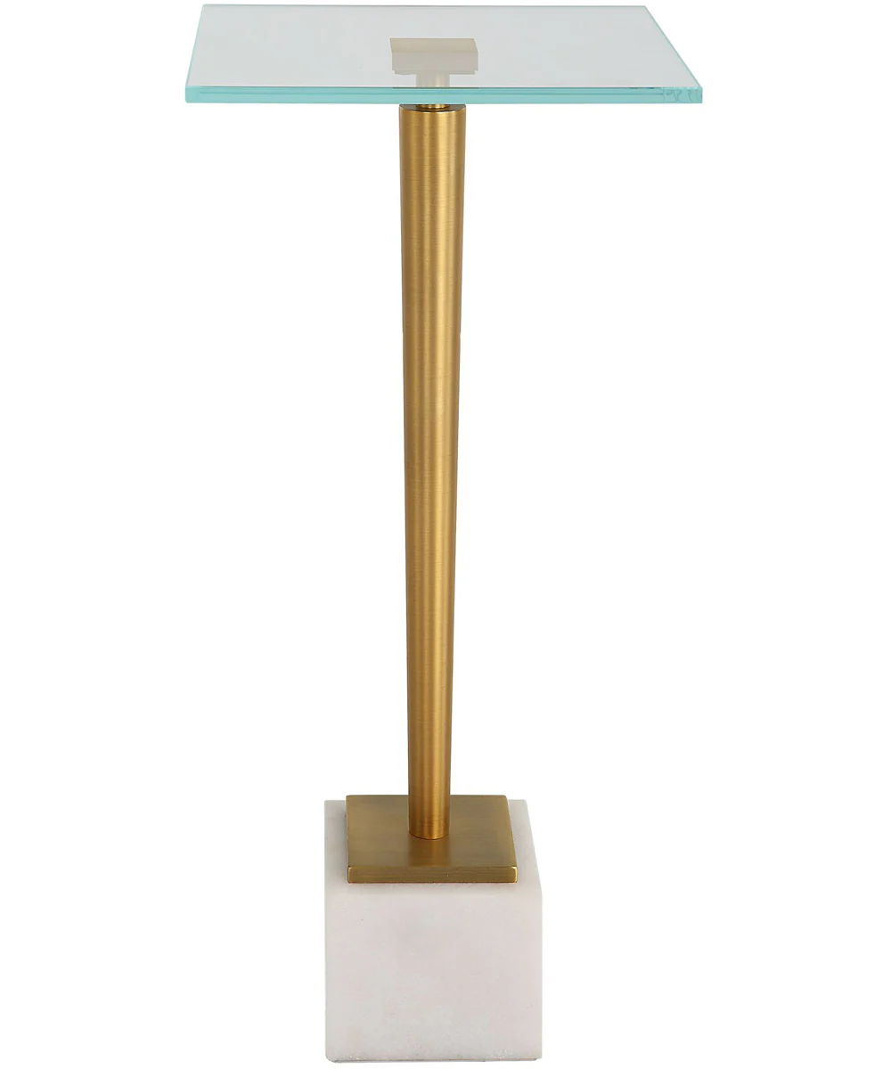 Accent Table with Tempered Glass in Brass with White Marble - Image 4