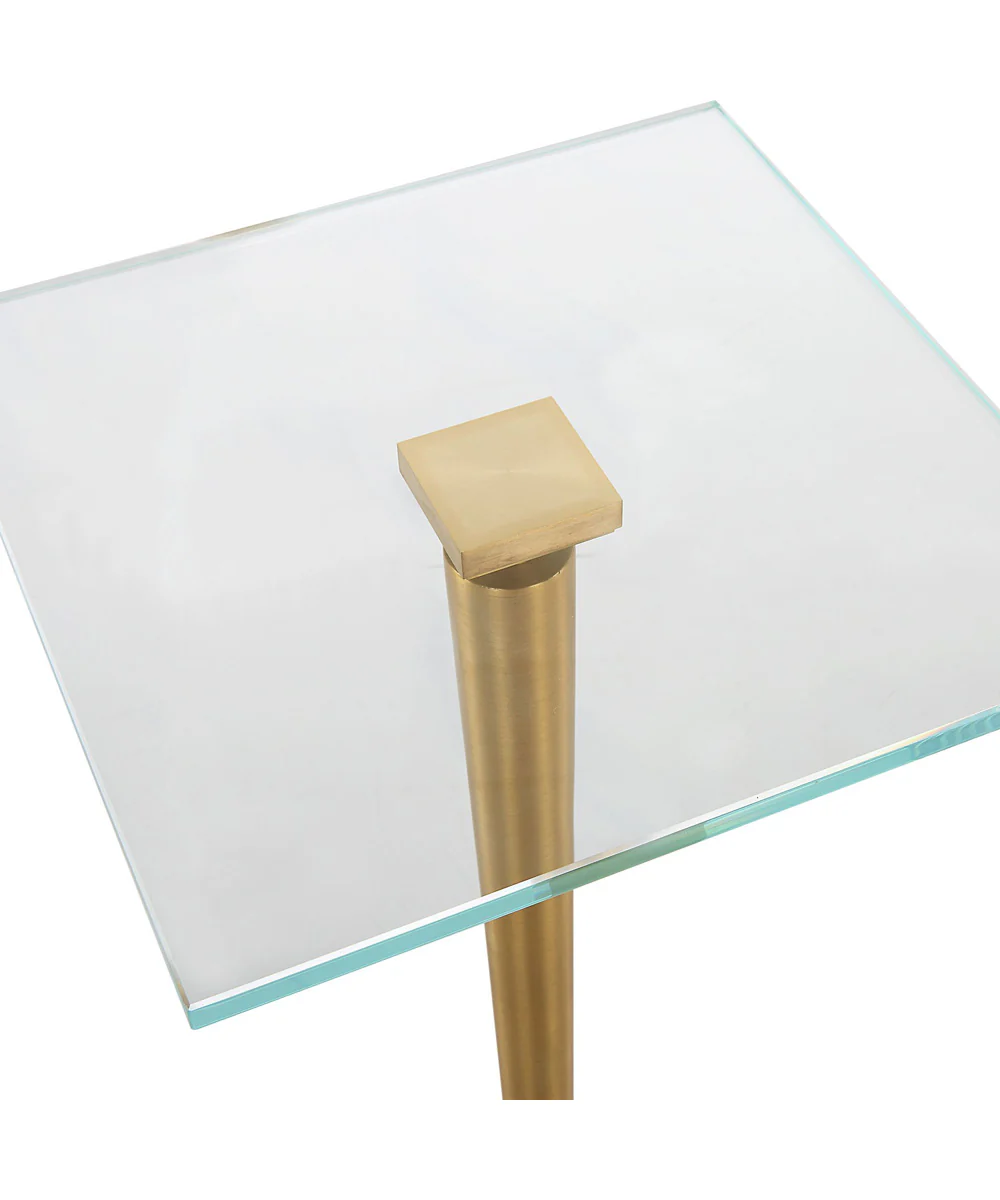 Accent Table with Tempered Glass in Brass with White Marble - Image 5