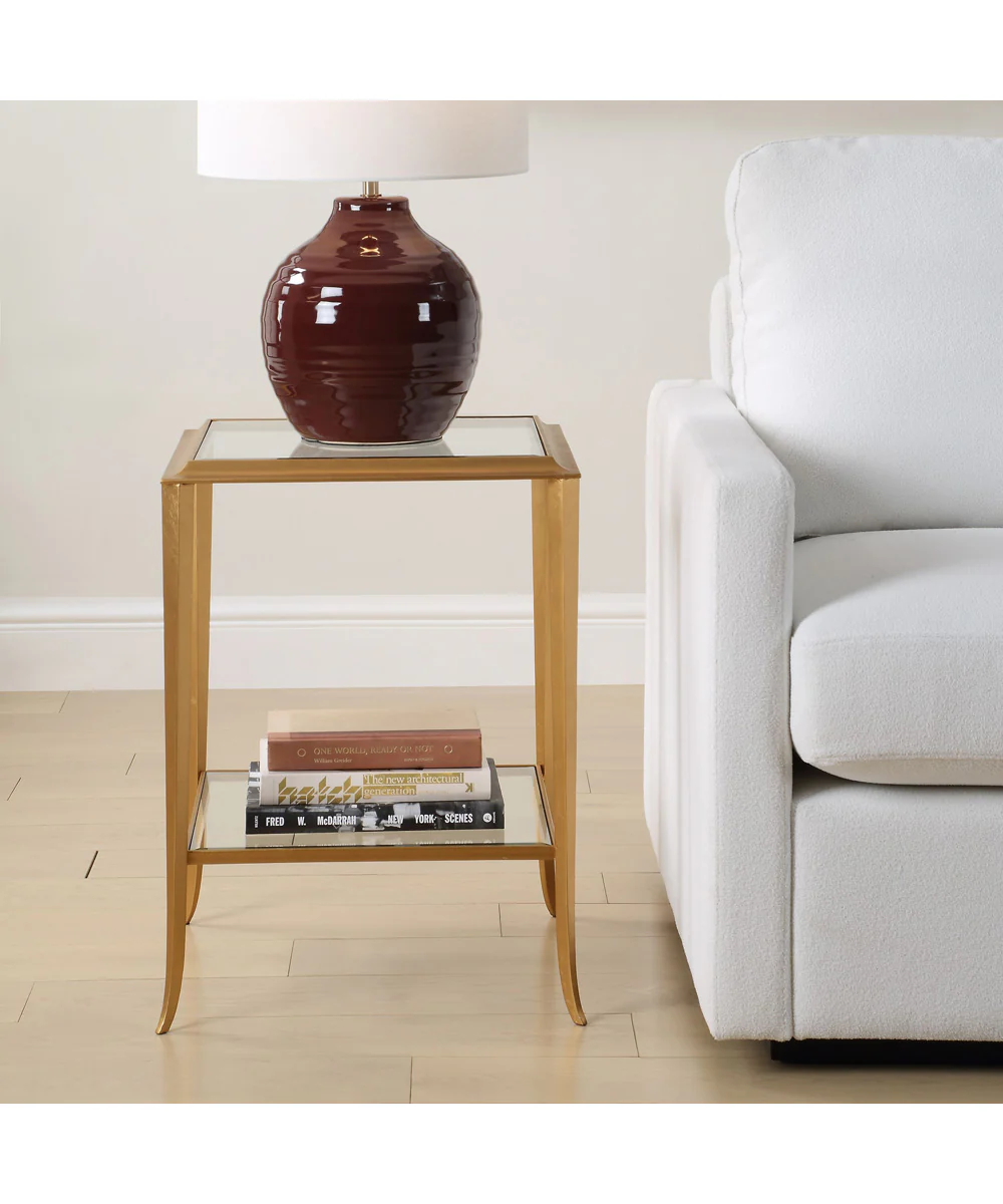 Accent Table with Tempered Glass Top Gold Leaf - Image 2