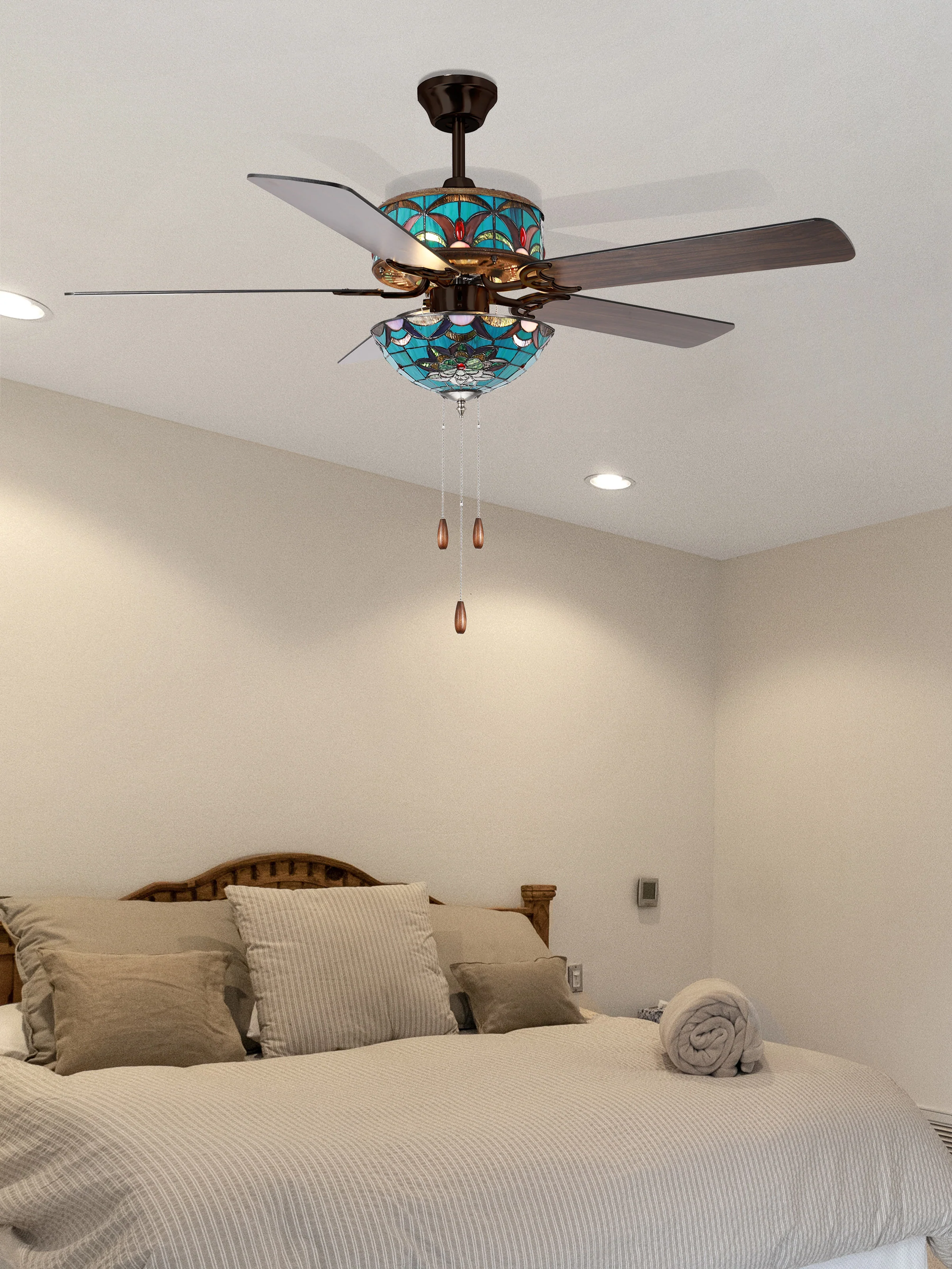 50" Adover Tiffany Ceiling Fan With Remote - Image 3