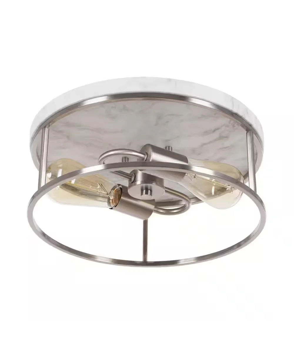 Alsy 13"W 2-Light Brushed Nickel with White Marbled Base Flush Mount Light Fixture - Image 3