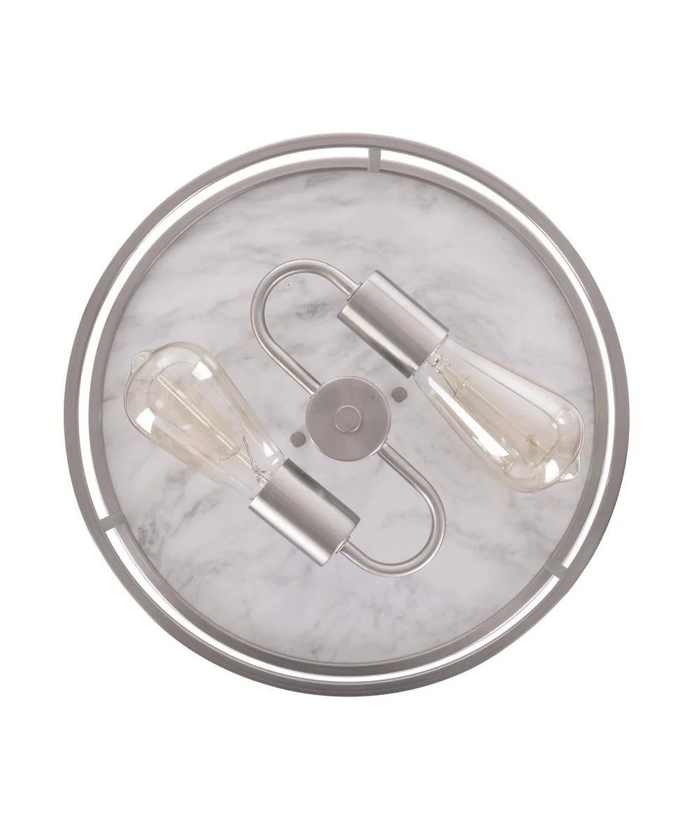 Alsy 13"W 2-Light Brushed Nickel with White Marbled Base Flush Mount Light Fixture - Image 6