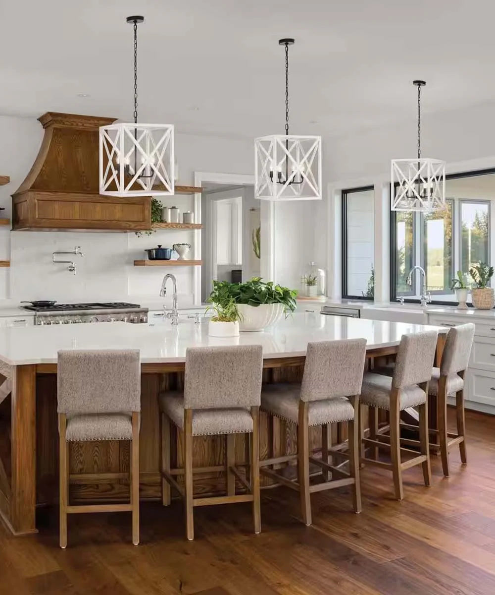 Alsy 16"W 4-Light Distressed White Caged Large Pendant Chandelier Light Fixture, French Country Style - Image 2