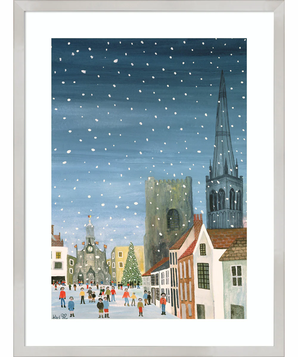 Chichester Cathedral Snow Scene by Judy Joel Wood Framed Wall Art Print (19 W x 25 H), Svelte Silver Frame