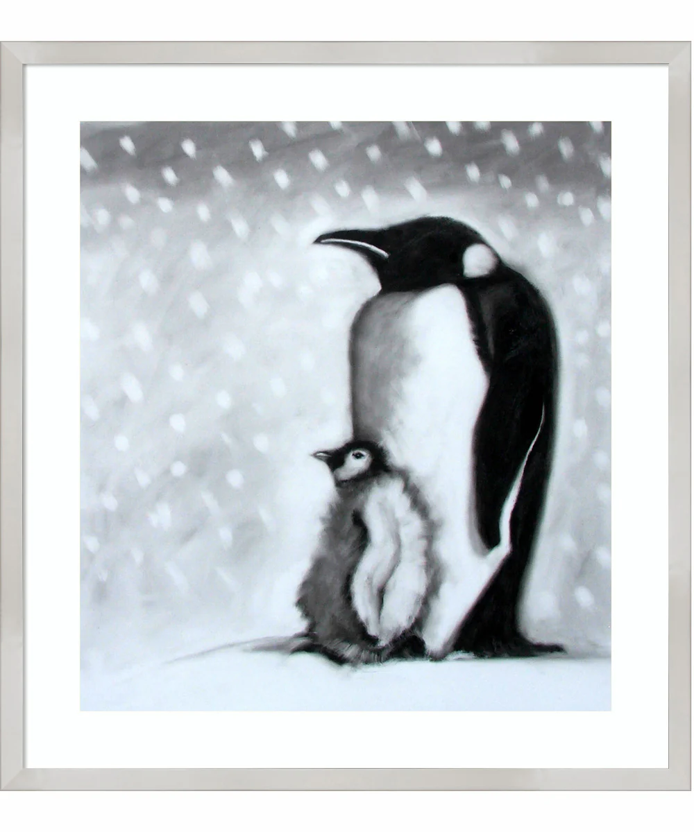 Father and Son Penguins by Paul Powis Wood Framed Wall Art Print (23 W x 25 H), Svelte Silver Frame