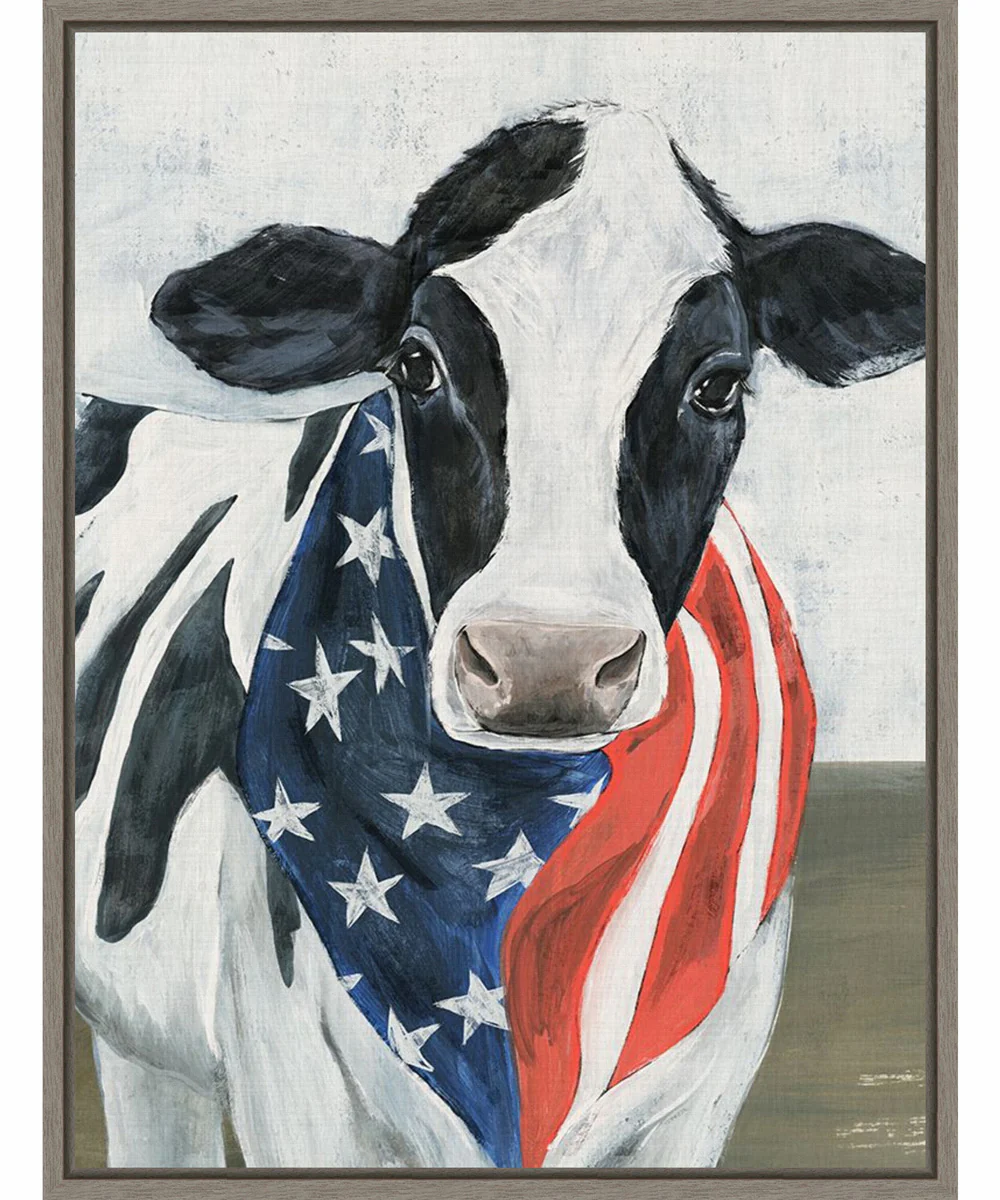 Framed American Cow II by Annie Warren Canvas Wall Art Print (23 W x 30 H), Sylvie Greywash Frame