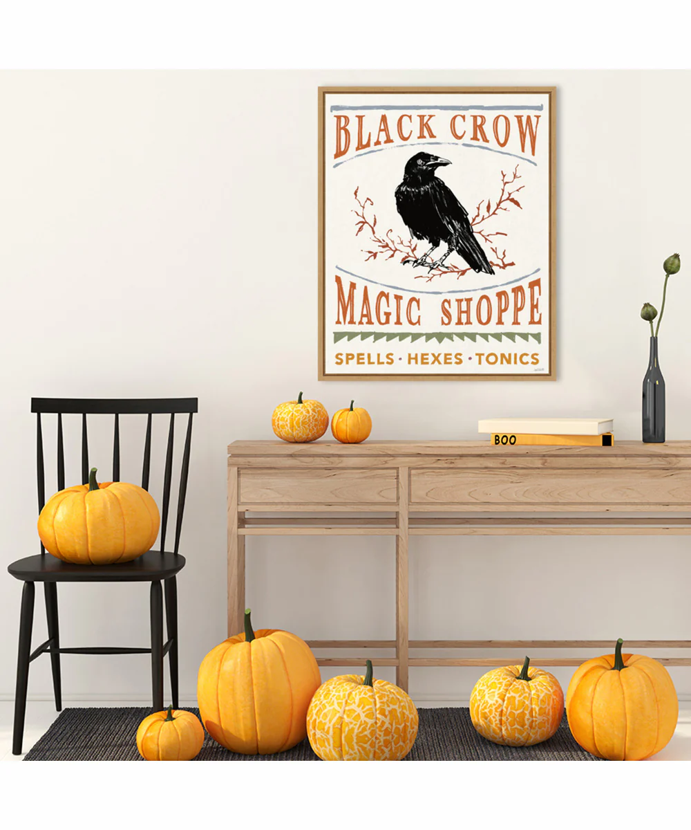 Framed Black Crow Halloween Color by Anne Tavoletti Canvas Wall Art Print (23  W x 28  H), Sylvie Maple Frame - Image 2