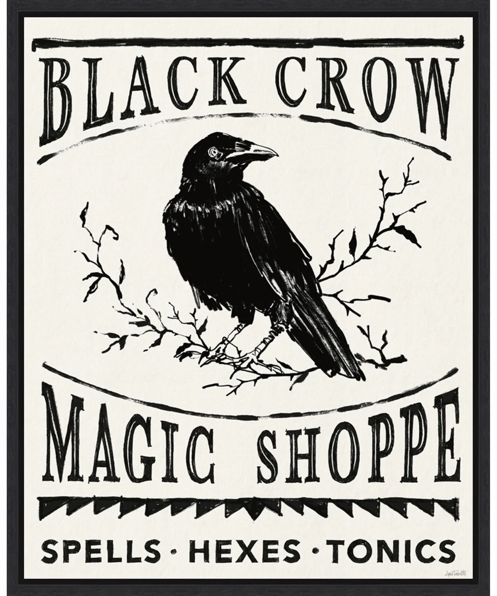 Framed Black Crow Halloween Dark by Anne Tavoletti Canvas Wall Art Print (23 W x 28 H), Sylvie Black Frame
