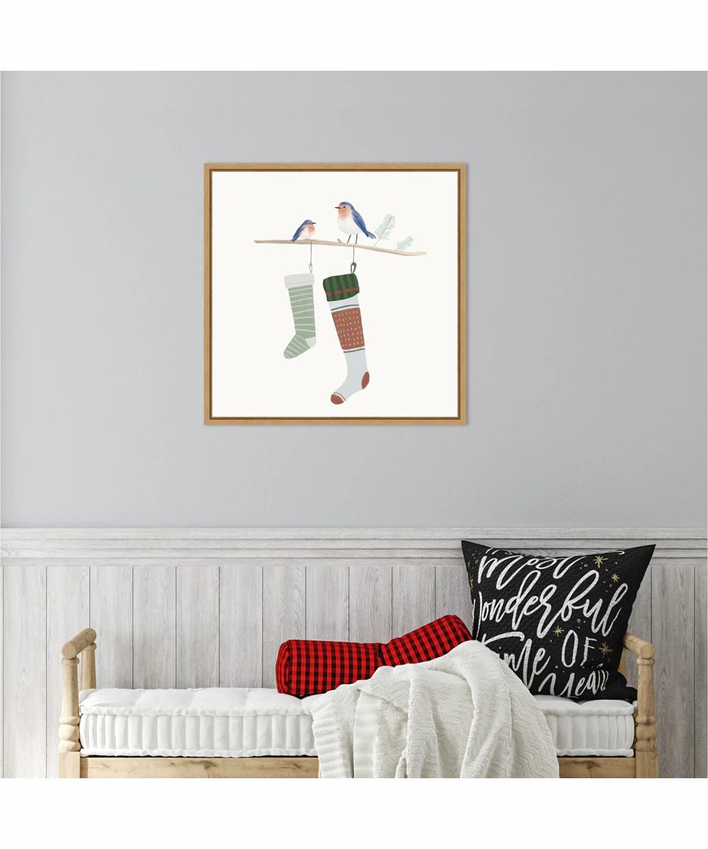 Framed Blue Birds of Christmas Happiness I by Lucca Sheppard Canvas Wall Art Print (22  W x 22  H), Sylvie Maple Frame - Image 2