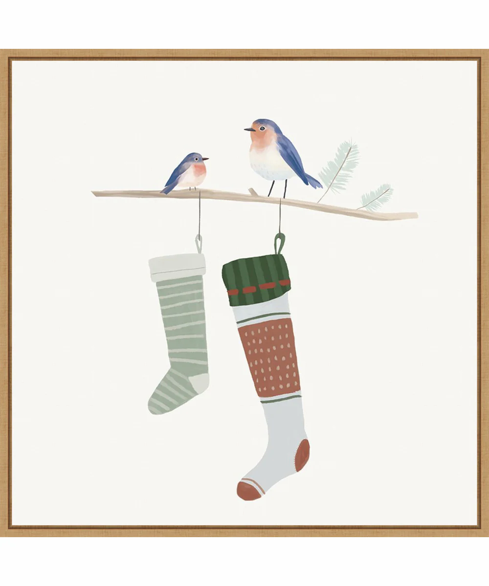 Framed Blue Birds of Christmas Happiness I by Lucca Sheppard Canvas Wall Art Print (30 W x 30 H), Sylvie Maple Frame