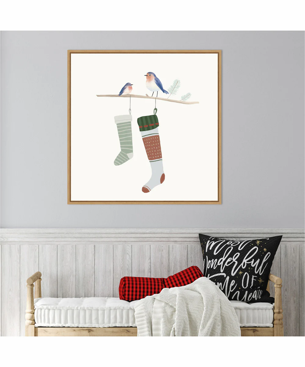 Framed Blue Birds of Christmas Happiness I by Lucca Sheppard Canvas Wall Art Print (30 W x 30 H), Sylvie Maple Frame - Image 2