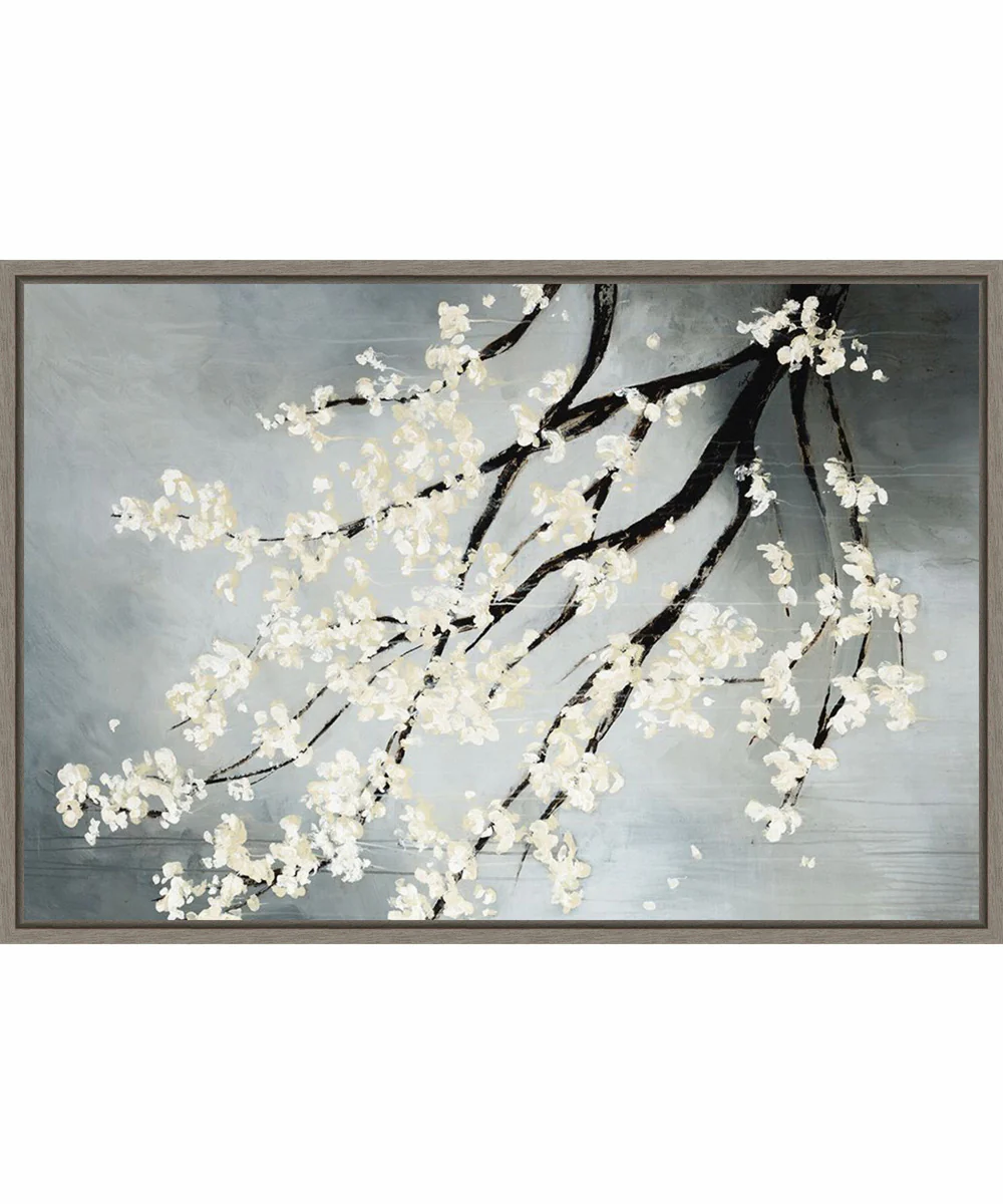 Framed Cherry Tree Blossoms by Kari Taylor Canvas Wall Art Print (33 W x 23 H), Sylvie Greywash Frame