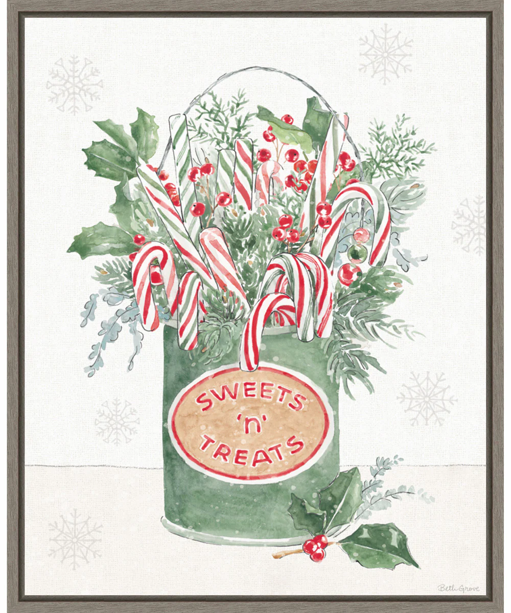 Framed Christmas Charm II by Beth Grove Canvas Wall Art Print (23  W x 28  H), Sylvie Greywash Frame