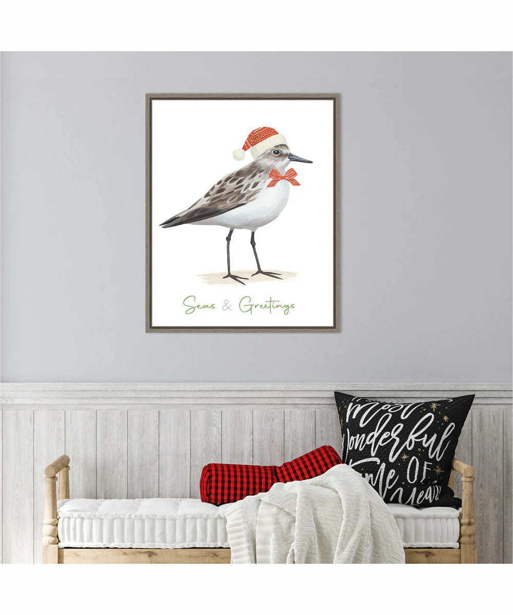 Framed Christmas Sandpiper I by Lucca Sheppard Canvas Wall Art Print (23 W x 28 H), Sylvie Greywash Frame - Image 2