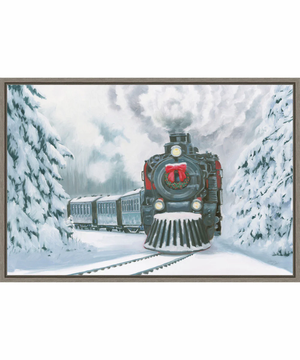 Framed Christmas Train by Wellington Studio Canvas Wall Art Print (33 W x 23 H), Sylvie Greywash Frame