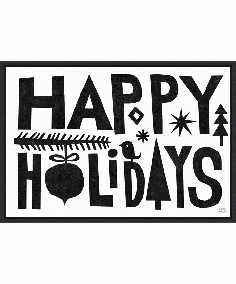 Framed Christmas Whimsy Happy Holidays Black by Michael Mullan Canvas Wall Art Print (33 W x 23 H), Sylvie Black Frame