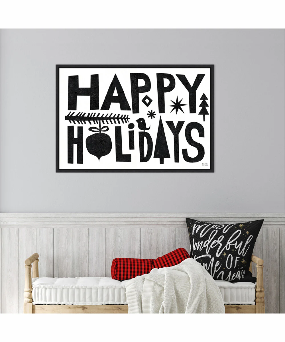 Framed Christmas Whimsy Happy Holidays Black by Michael Mullan Canvas Wall Art Print (33 W x 23 H), Sylvie Black Frame - Image 2