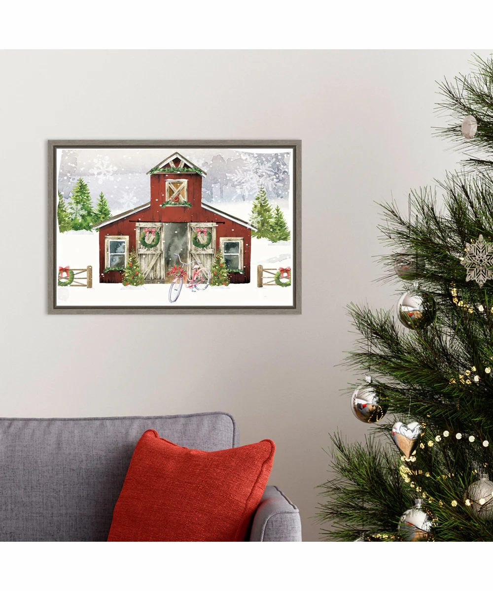 Framed Country Christmas Barn II by Art Nd Canvas Wall Art Print (23  W x 16  H), Sylvie Greywash Frame - Image 2