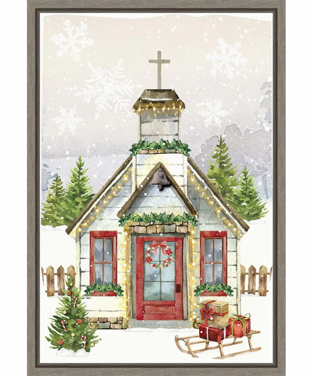 Framed Country Christmas Church by Art Nd Canvas Wall Art Print (16 W x 23 H), Sylvie Greywash Frame