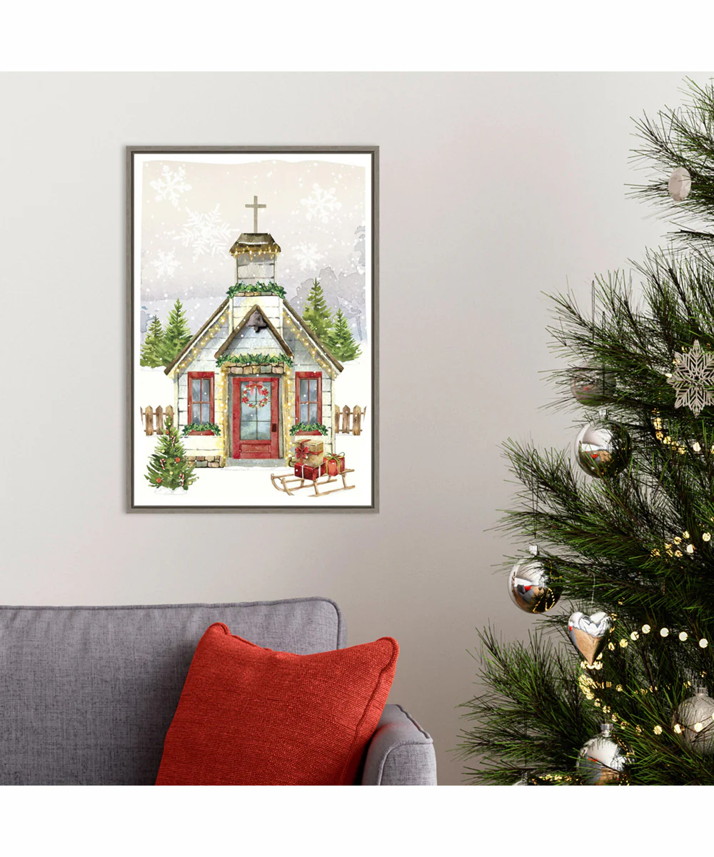 Framed Country Christmas Church by Art Nd Canvas Wall Art Print (16 W x 23 H), Sylvie Greywash Frame - Image 2